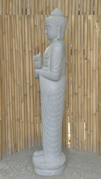 Product image 5 of the product “Standing Buddha made of Riverstone in Dharmachakra position - gesture of wheel of the teaching of Dharma. About 181cm height. ”