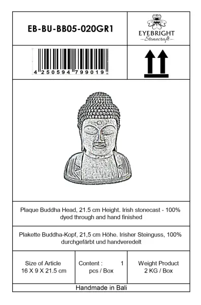 Product image 6 of the product “Arjun - Plaque Buddha Head, 21.5cm Height | cast stone ”