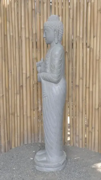 Product image 6 of the product “Standing Buddha made of Riverstone in Dharmachakra position - gesture of wheel of the teaching of Dharma. About 153cm height. ”