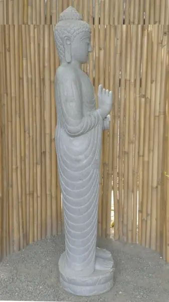 Product image 7 of the product “Standing Buddha made of Riverstone in Dharmachakra position - gesture of wheel of the teaching of Dharma. About 181cm height. ”