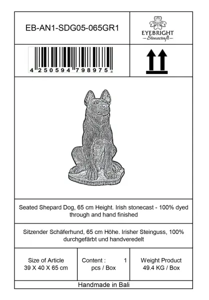 Product image 8 of the product “Seated shepard dog, 65cm Height - cast stone. ”