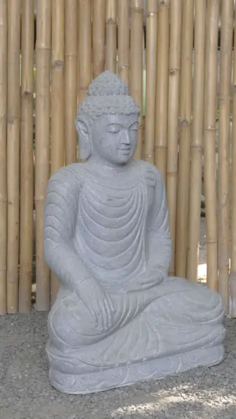 Product image 8 of the product “Seated Buddha made of Riverstone in Bhumisparsha - gesture of touching the earth. 83cm height. ”