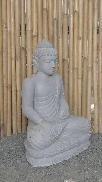 Product image 8 of the product “Seated Buddha made of Riverstone in Bhumisparsha - gesture of touching the earth. 83cm height. ”