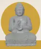 Product image 1 of the product “Seated Buddha with floral carving, Dharmacakra position. 67 cm height. Natural stone (river stone), stonemasonry. There is a stone eye in the chest. ”