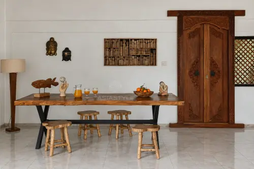 Product image of the product “Suar Wood Table with X-Style Metal Legs – 1121-013# ”