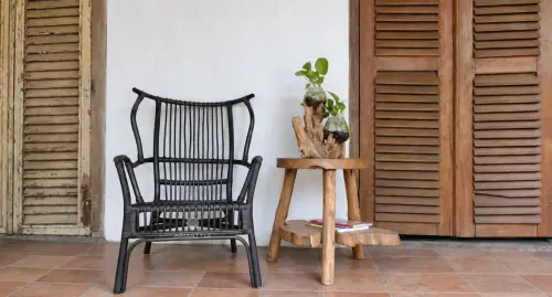 Product image of the product “Achsri relax chair made of rattan about 100cm height. Black Color. ”