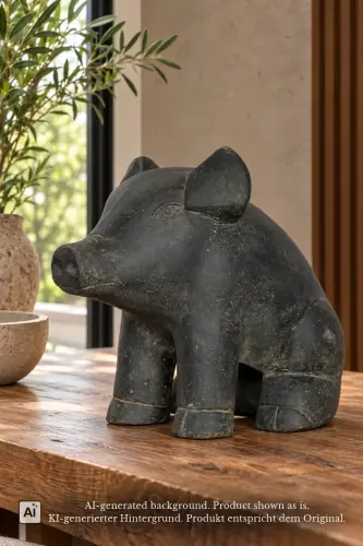 Product image of the product “Sitting pig, cast stone, in the sizes from 20cm to 40cm, Antique finish ”