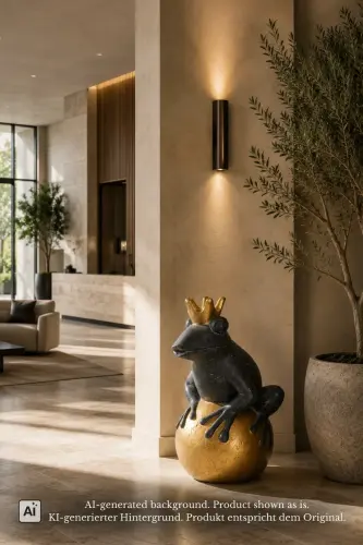 Product image of the product “Frog Prince sitting on ball, approx. 66cm height, cast stone, hollow, handcrafted & coloured ”