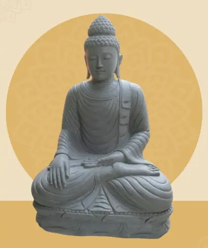 Product image of the product “Seated Buddha made of Riverstone in Bhumisparsha - gesture of touching the earth. 122,5 cm height. ”