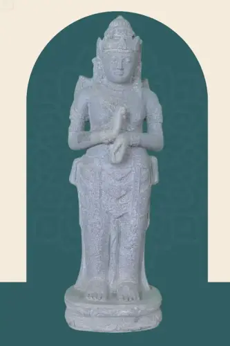 Product image of the product “Standing Dewi Sri, “Turning of the Wheel,” 80 cm high, river stone, stone Dewi Sri ”