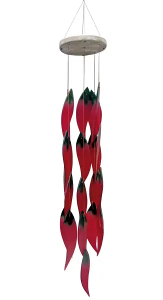 Product image 1 of the product “Glass Wind chime „Chilis“, fire-colored | Wood & recycled Glass, 12x12x59 cm ”