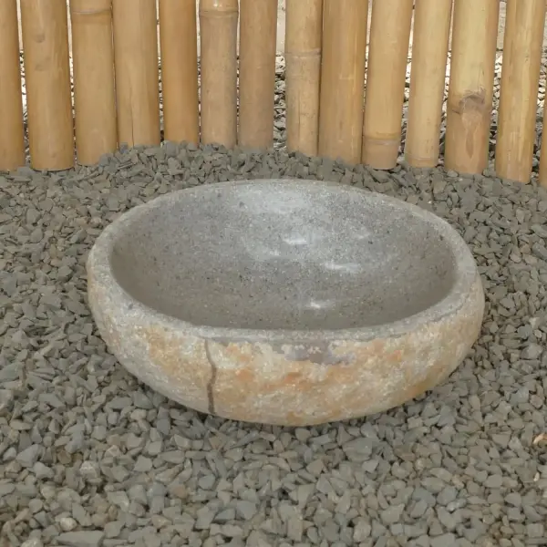 Product image 1 of the product “Water basin made of river stone. Model 2, approx. 29 x 33 x 14cm height. Packed in the crate by 2. ”