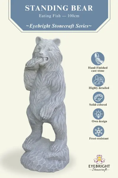 Product image of the product “Big bear eating fish, 100cm H | cast stone ”