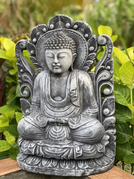 Product image of the product “Bodhi - Buddh, seated in front of relief, 52 cm H | cast stone ”