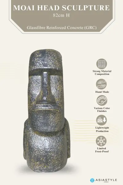 Product image of the product “Moai Head Sculpture, 82cm Height | GRC (Glassfibre Reinforced Concrete), Copper Finish ”