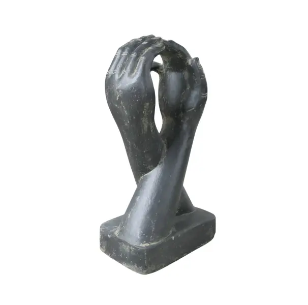 Product image of the product “Abstract sculpture, two hands standing on a plinth. 53 cm high. Cast stone, handcrafted & colored ”