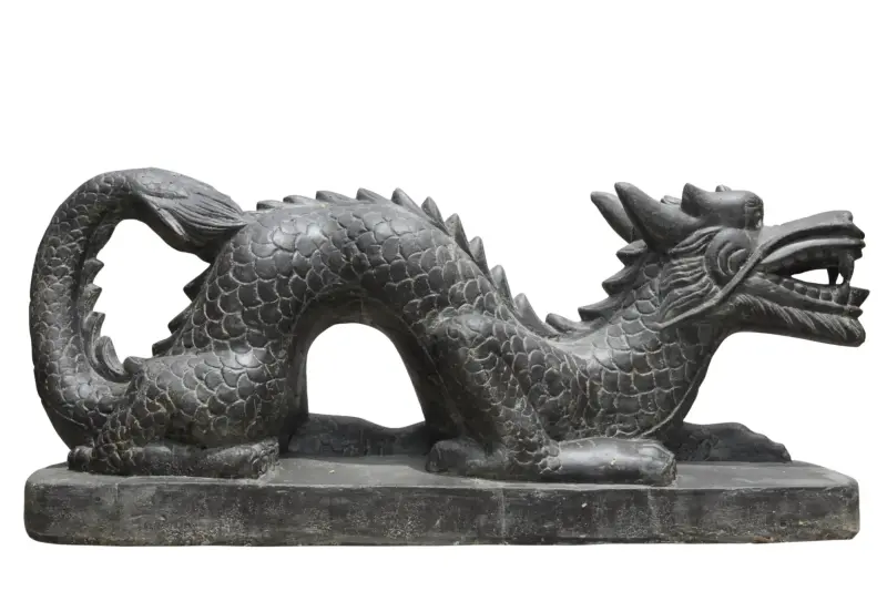 Product image of the product “Chinese Dragon, Left. 30 x 120x 50cm. Stone cast, handcrafted & coloured Left Foot Forward”