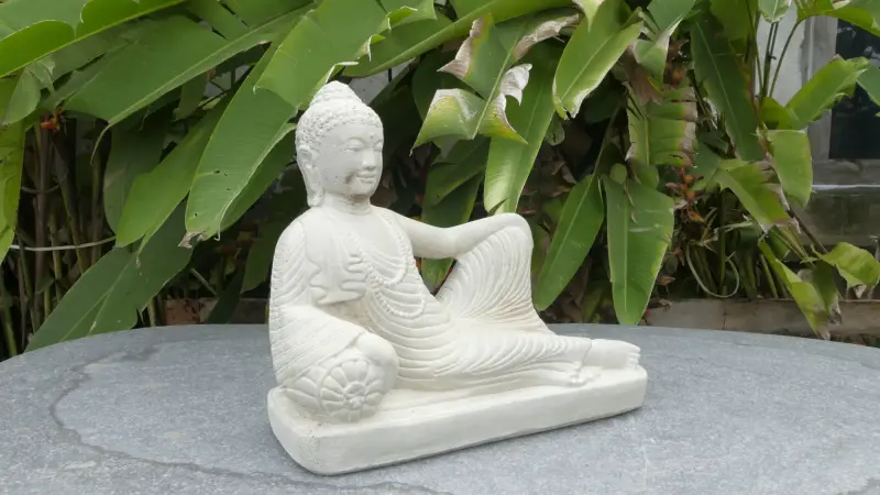 Product image of the product “Half Reclining Buddha, India, 31 cm height, cast stone, handcrafted & coloured ”