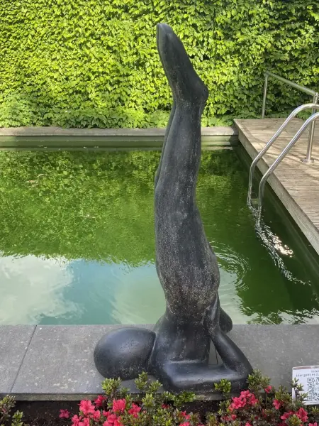 Product image of the product “Sitting woman yoga position Shoulderstand - Salamba Sarvangasana, in the sizes from 30 to 130cm, cast stone, antique finish ”