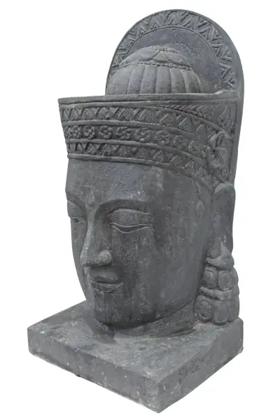 Product image of the product “Khmer-Head (070cm) as water feature with different top. 46 x 36 x 85cm. Stone cast, handcrafted & coloured ”