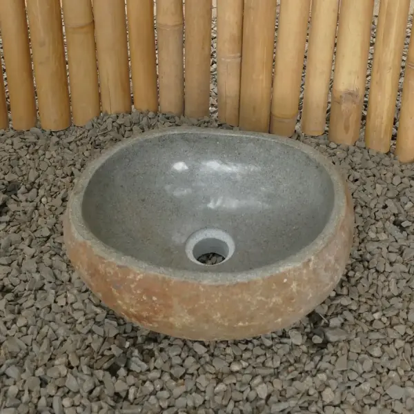Product image of the product “Sink / washtafel of riverstone in a open carton, in the sizes from 30 to 45cm, polished inside, natural outside ”