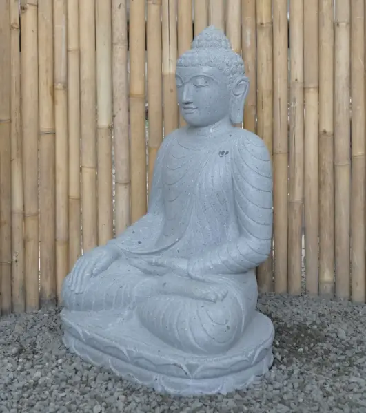 Product image of the product “Seated Buddha made of Riverstone in Bhumisparsha - gesture of touching the earth. 89cm height. ”