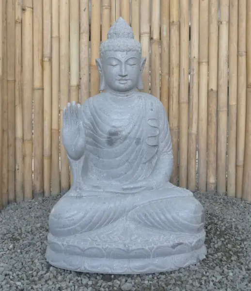 Product image of the product “Seated Buddha made of Riverstone in Abhaya Position - gesture of fearlessness, H. 83cm. ”