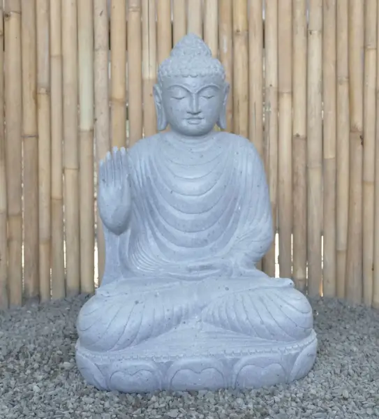 Product image of the product “Seated Buddha made of Riverstone in Abhaya Position - gesture of fearlessness, H. 83cm. ”