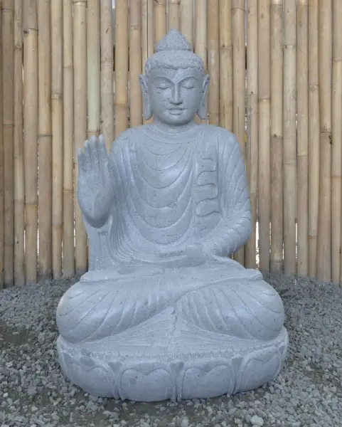 Product image of the product “Seated Buddha made of Riverstone in Abhaya Position - gesture of fearlessness, H. 83cm. ”