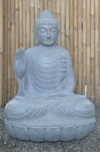 Product image of the product “Seated Buddha made of Riverstone in Abhaya Position - gesture of fearlessness, H.100 cm, natural. ”