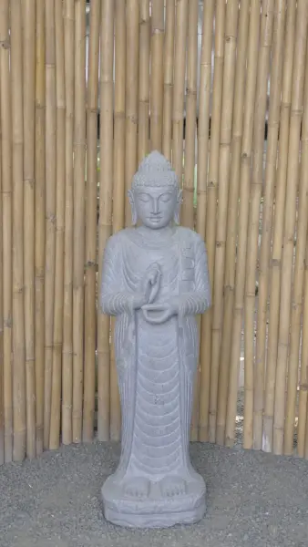 Product image 2 of the product “Standing Buddha made of Riverstone in Dharmachakra position - gesture of wheel of the teaching of Dharma. About 122cm height. ”