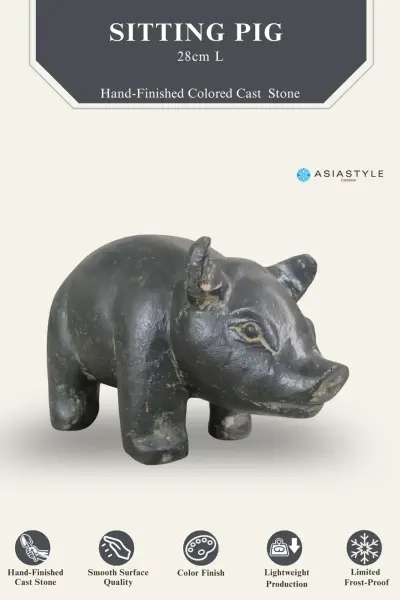 Product image 3 of the product “Sitting pig, 28 cm Length | Cast stone, handcrafted & coloured ”