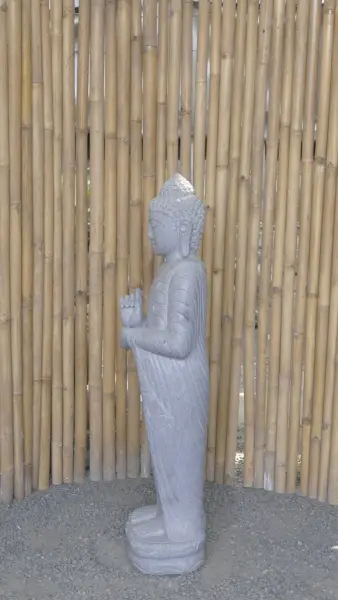 Product image 6 of the product “Standing Buddha made of Riverstone in Dharmachakra position - gesture of wheel of the teaching of Dharma. About 122cm height. ”