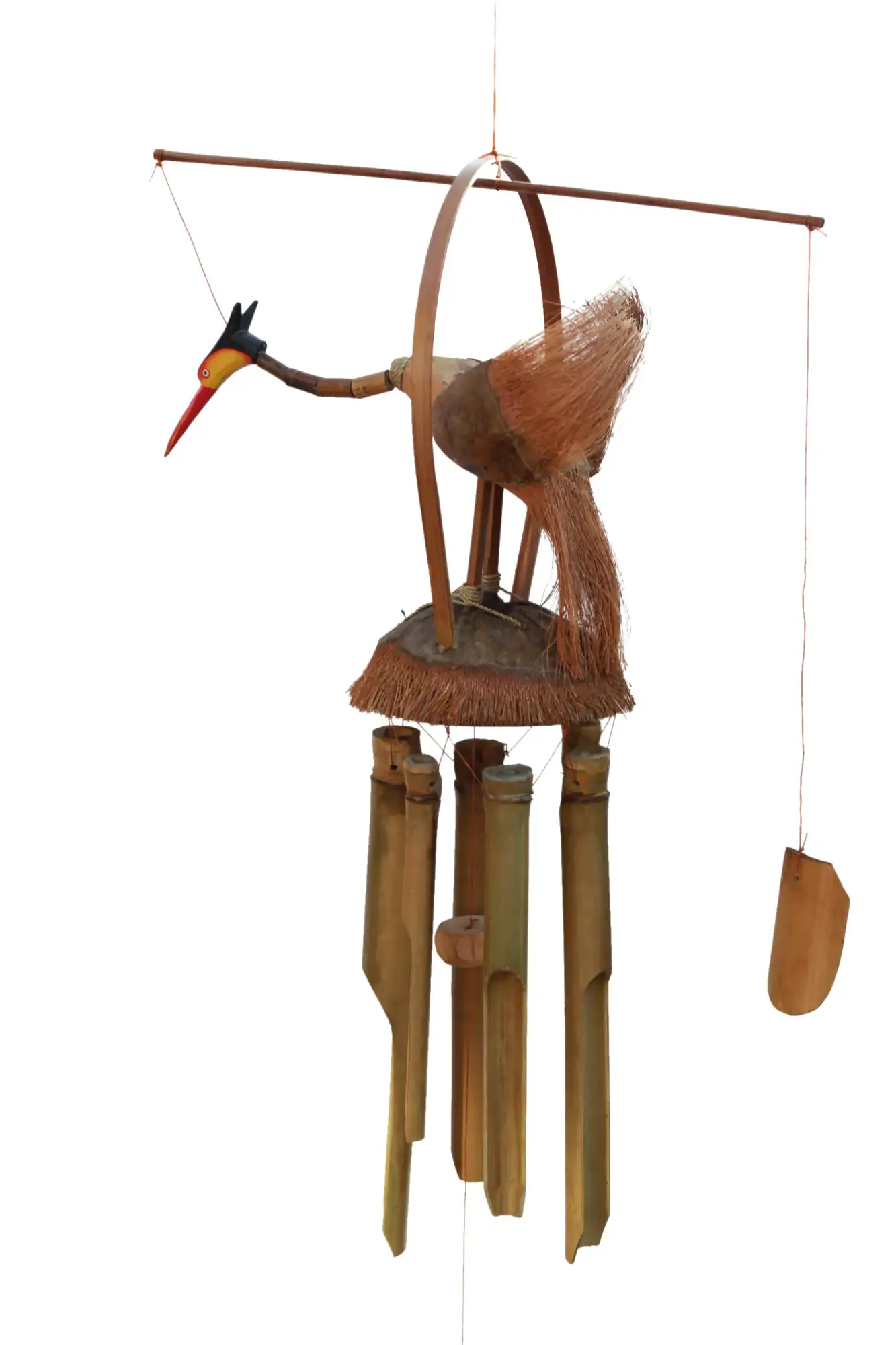  Product image 1 of the product “Bamboo wind chime with a bird on top. The length is 30 cm. Natural ”