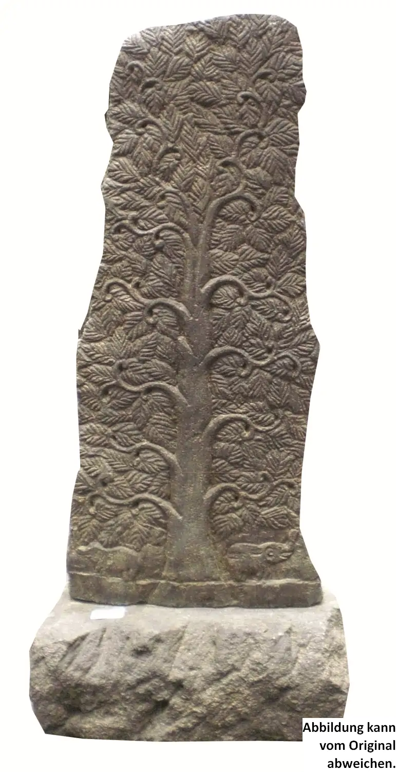 Product image 1 of the product “Tree relief motif on both sides (2 pieces), 170 cm H | Natural stone (Basanit), stonemasonry ”