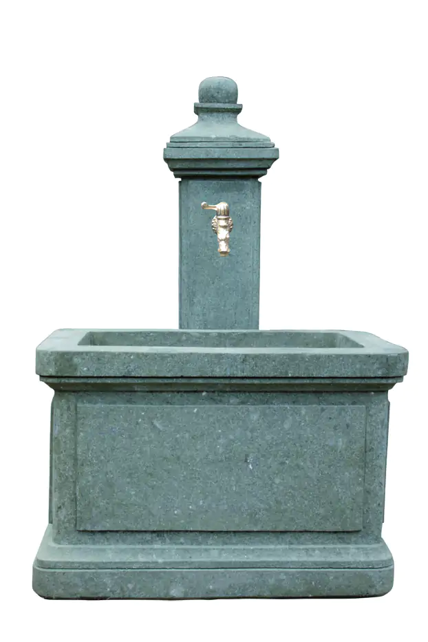  Product image 1 of the product “Wall fountain model „Verona“, 120 cm height, natural stone (Basanite), stonemasonry, without pump, pipes, faucet, drilling ”