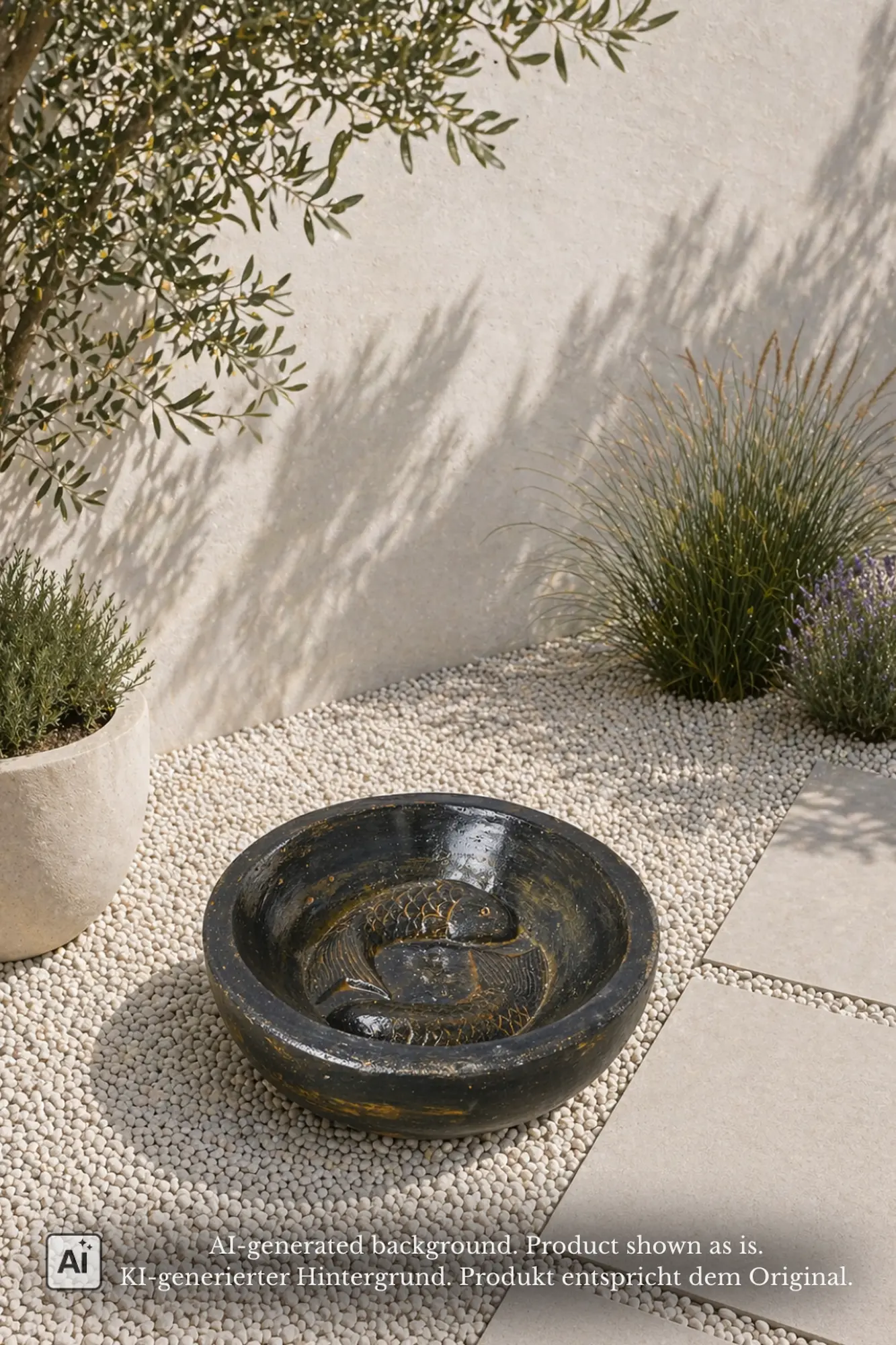  Product image 1 of the product “Bowl 2 fish, 36cm Ø | GRC (Glassfibre Reinforced Concrete), Copper Finish ”