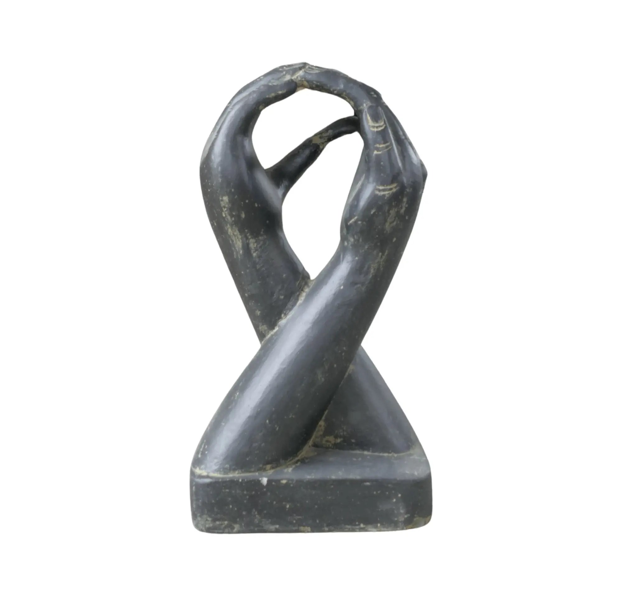  Product image 1 of the product “Abstract sculpture, two hands standing on a plinth. 53 cm high. Cast stone, handcrafted & colored ”