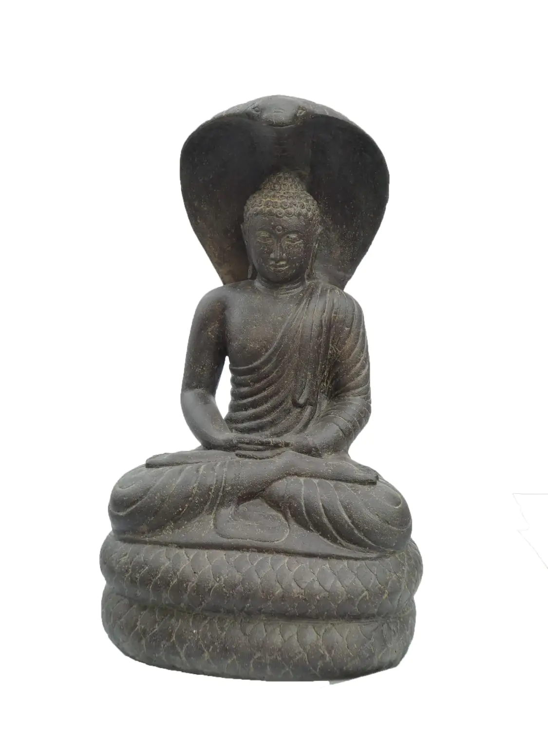  Product image 1 of the product “Seated Buddha, protected by a cobra. 76 cm high. Cast stone, handcrafted & colored ”
