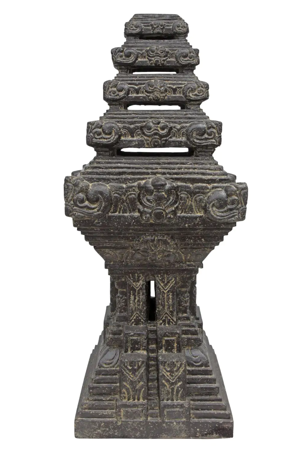 Product image 1 of the product “Java Temple, hollow cast with horizontal cuts. 40 x 40 x 100cm. Stone cast, handcrafted & coloured ”