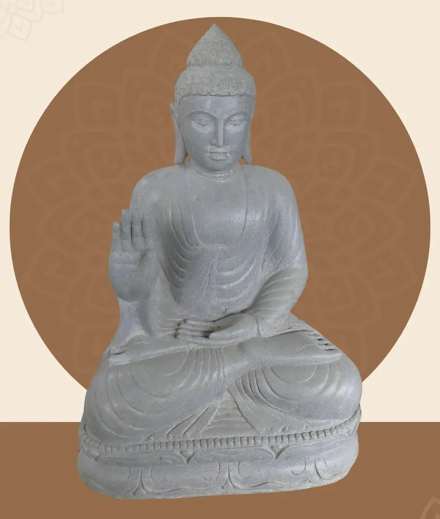  Product image 1 of the product “Seated Buddha made of Riverstone in Abhaya Position - gesture of fearlessness, H.108 cm. ”