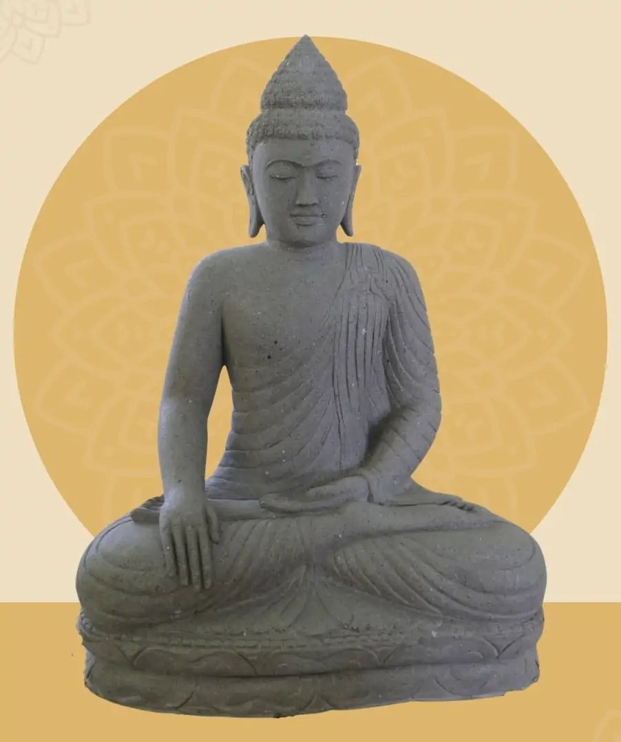  Product image 1 of the product “Seated Buddha made of Riverstone in Bhumisparsha - gesture of touching the earth. 123 cm height. ”