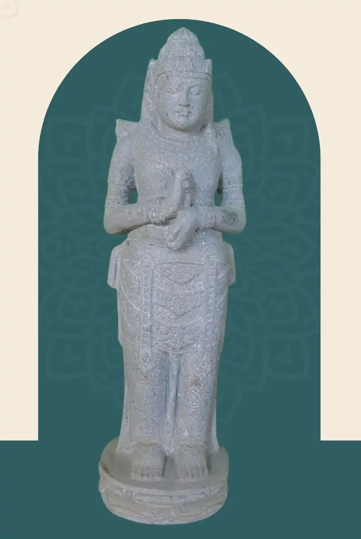  Product image 1 of the product “Standing Dewi Sri, “Turning of the Wheel”, 79cm Height, Riverstone, Stone Dewi Sri ”