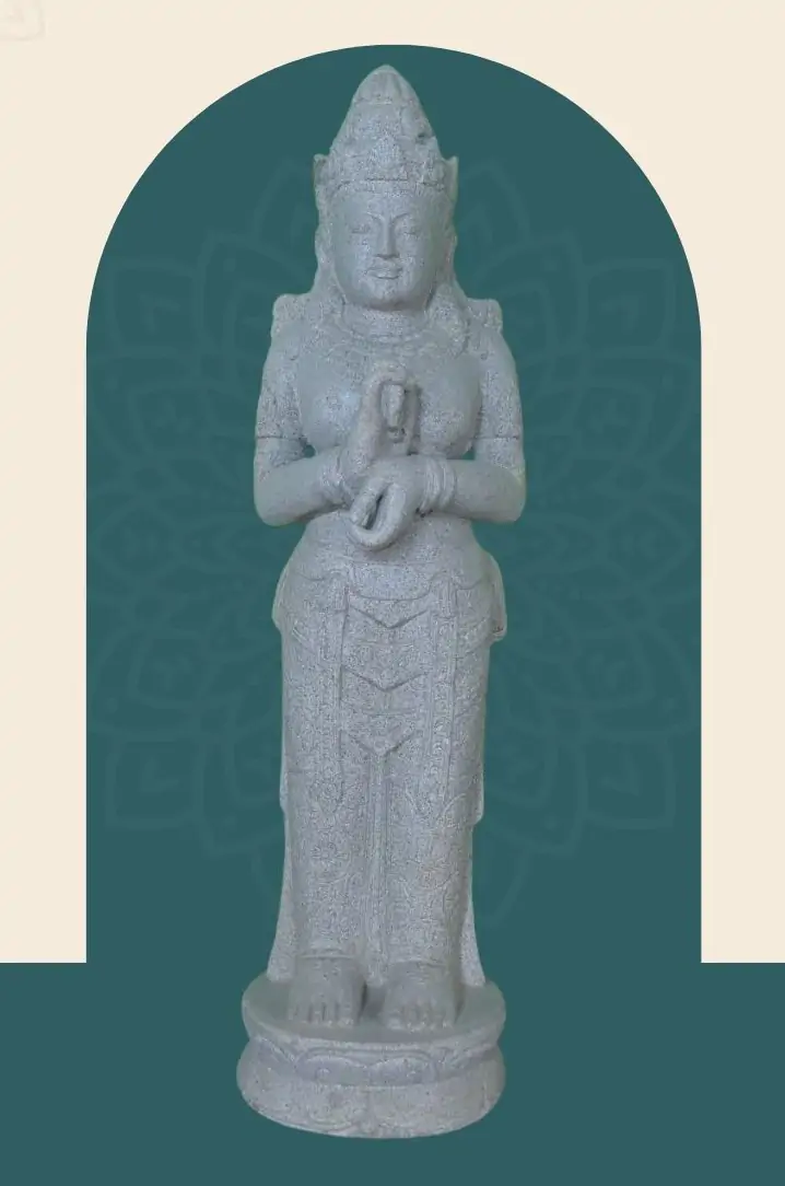  Product image 1 of the product “Standing Dewi Sri, “Turning of the Wheel”, 100cm Height, Riverstone, Stone Dewi Sri ”