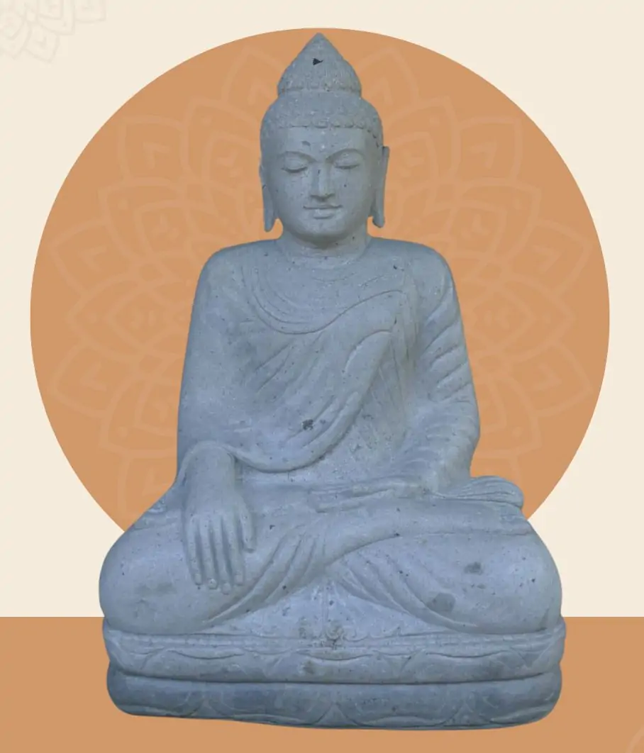  Product image 1 of the product “Seated Buddha made of Riverstone in Bhumisparsha - gesture of touching the earth. 100cm height. unique version ”