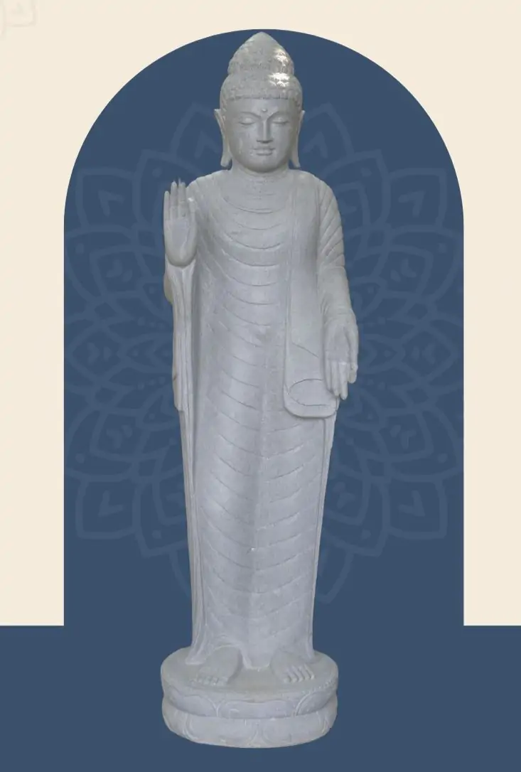  Product image 1 of the product “Standing Buddha - Abhaya mudra made of Riverstone, ca. 179 cm High ”