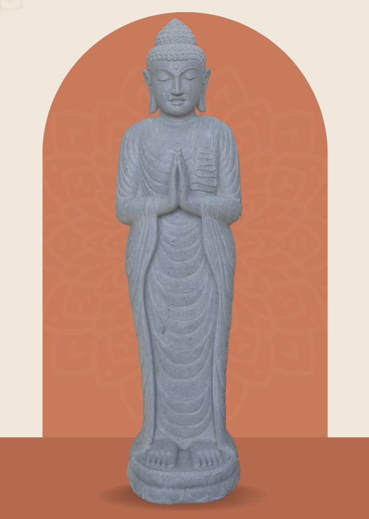  Product image 1 of the product “Standing Buddha made of Riverstone, position Namaskara , H. 180cm. ”