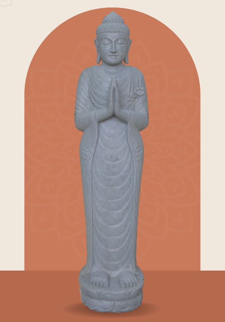  Product image 1 of the product “Standing Buddha made of Riverstone, position Namaskara , H. 180cm. ”