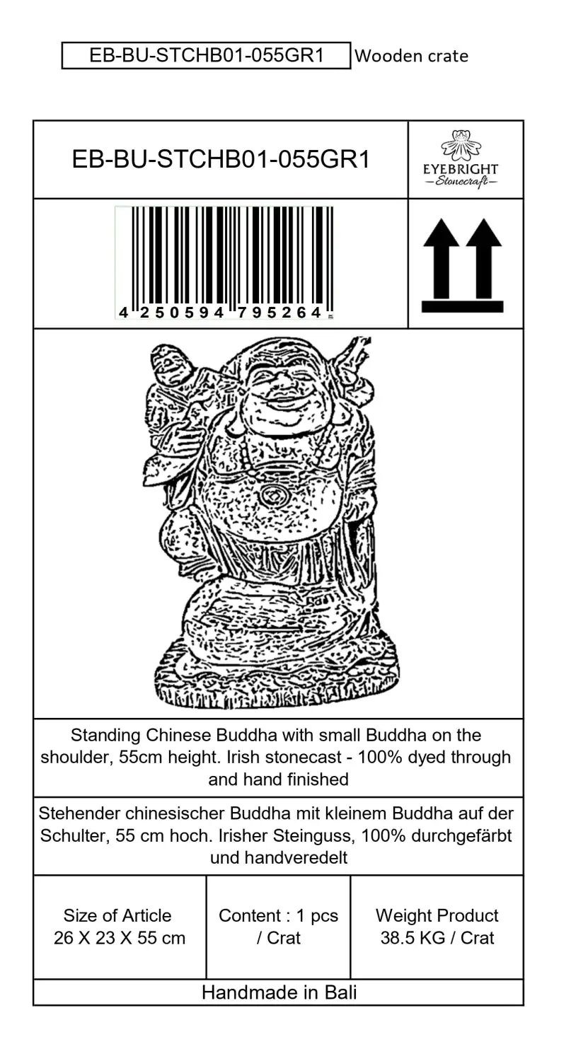  Product image 10 of the product “Sammo - Standing Chinese Buddha with small Buddha on shoulder, 55cm H | cast stone ”