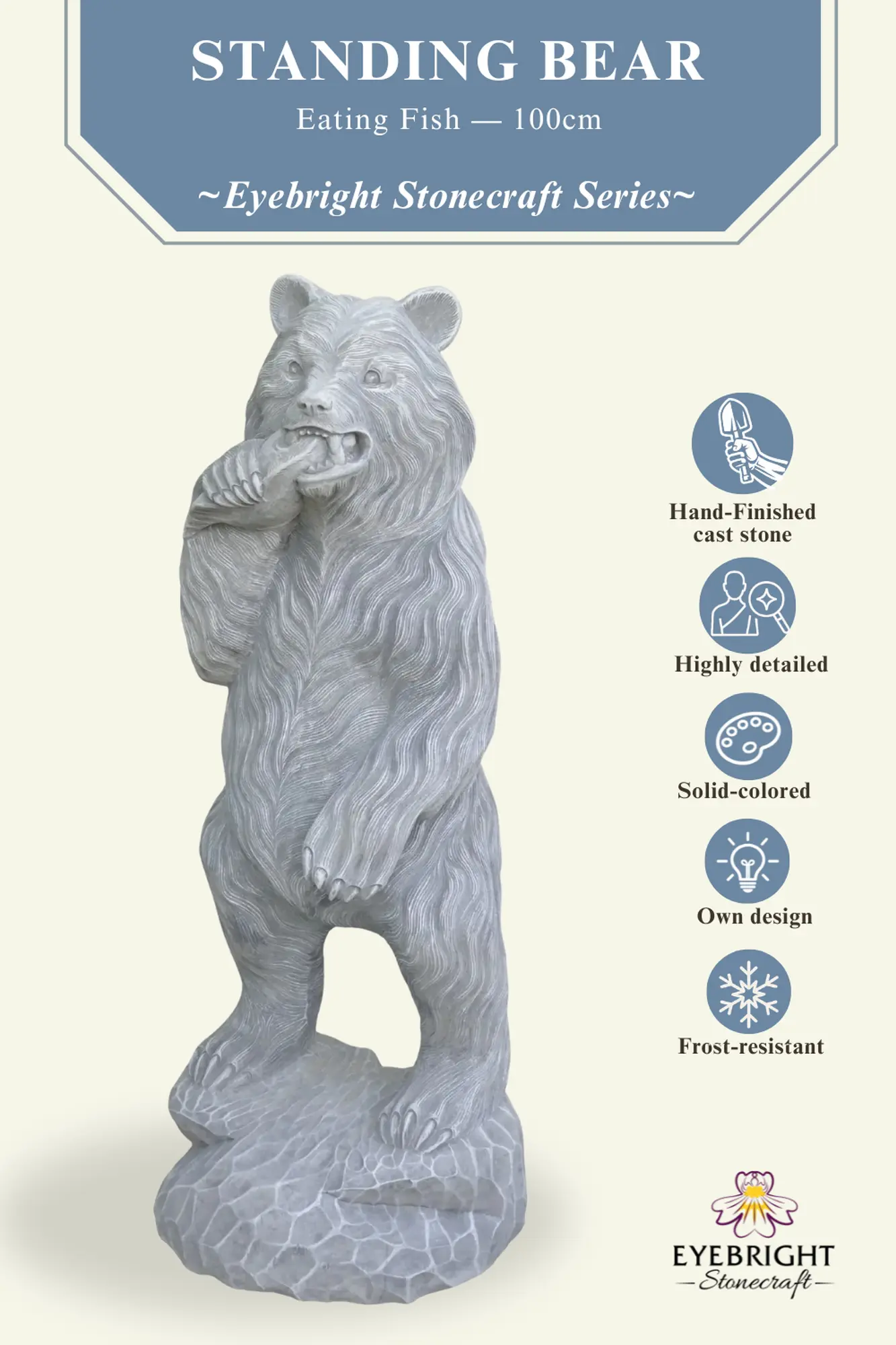  Product image 2 of the product “Big bear eating fish, 100cm H | cast stone ”